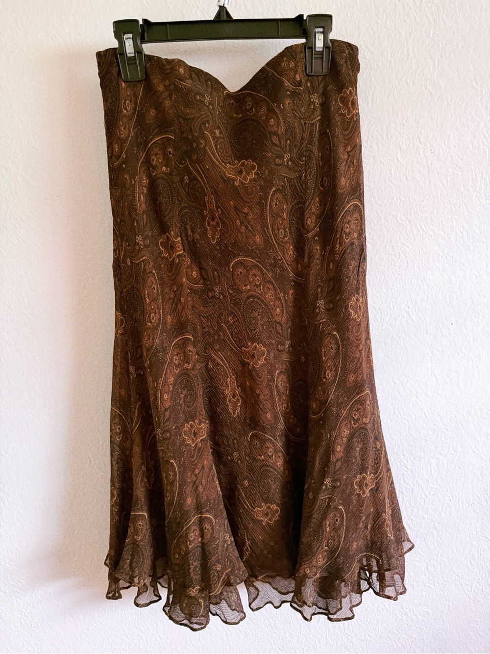 Ralph Lauren Silk Brown Paisley A-Line Midi Skirt - Women